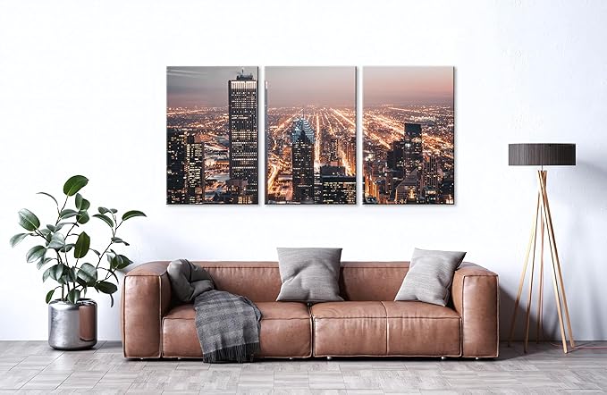 NAN Wind Modern Office Decor Chicago City Center Skyline Canvas Prints Chicago Skyline Canvas Art Cityscape Wall Decorations Blue Wall Decor for Living Room Pictures for Bedroom Decorations