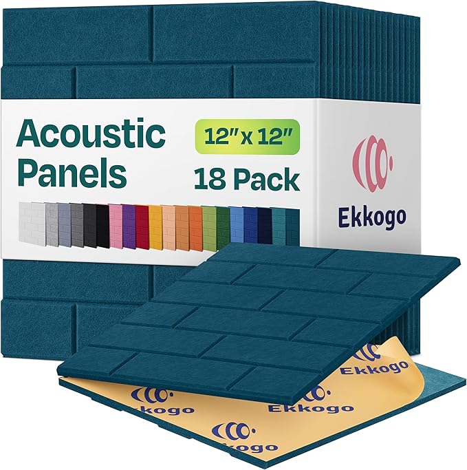 Acoustic Panels 18-Pack Soundproof Wall 12"X12"X0.4" Brick Style Premium Sound Dampening Easy Self Adhesive Installation - [Ocean Turquoise]