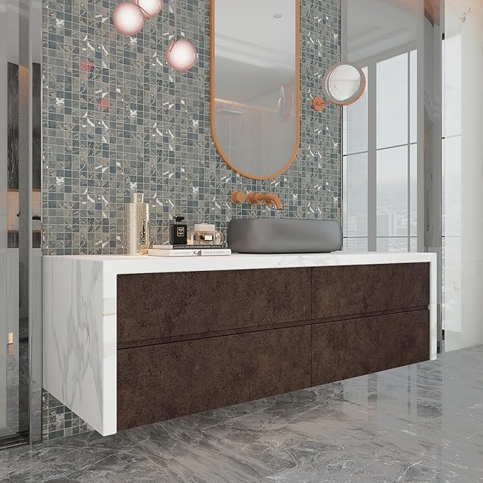 48x78inch Extra Wide Dark Brown Concrete Wallpaper Peel Stick Vintage Metal Industrial Style Wall Sticker Air Guide Slot Design Matte Thick Self-Adhesive Waterproof Cement Contact Paper Bronze Gold