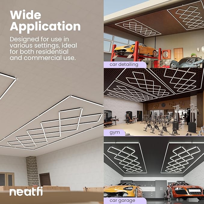 Neatfi LED Garage Lights, 56,320 Lumens, 6500K, 512W, Ultra-Bright Ceiling Lighting for Auto Shops, Car Detailing, Barber Shop, Beauty Salon, Warehouse, Basement, and Gym (Diamond Grid, White)