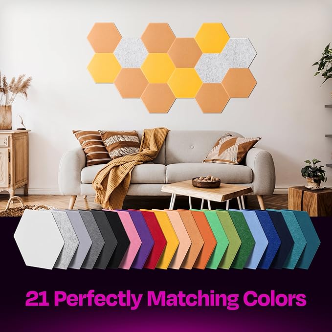 Acoustic Panels 12-Pack Soundproof Wall Panels 12"X10.4"X0.4" Sound Panels High Density Sound Dampening Panels - [70'S Orange Hexagon]