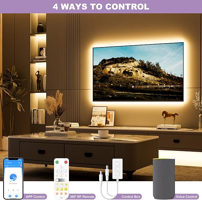 MIWISE COB LED Strip Lights 65.6ft/20m,UL-Listed CRI 90+ Dimmable 3000K Warm White Super Bright,with APP Control/RF Remote,Work with Alexa/Google,for Home/Cabinet/Bedroom/Kitchen DIY Lighting Projects