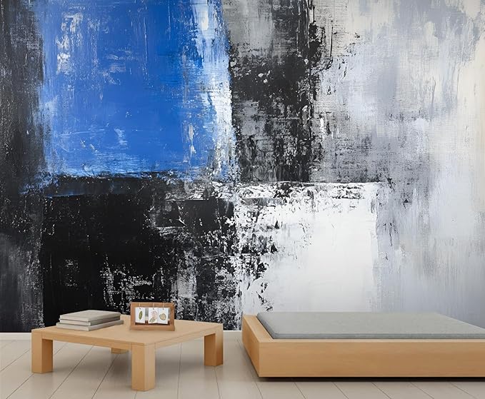Black White Blue Mural Wallpaper, Abstract Geometric Graffiti Murals, Modern Fashion Art Murals, Wallpaper for Living Room Bedroom Boy Girl Room Home Decor Mural (Not Peel Stick)