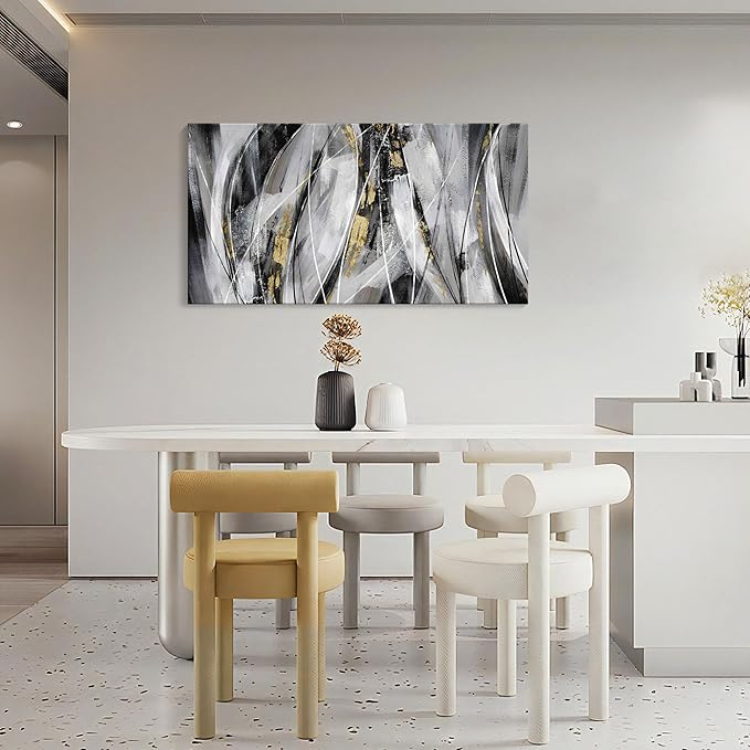 KLAKLA Abstracr Wall Art for Office - Black Wall Decor Gold White Gray Abstracr Canvas Wall Art - Bedroom Art Painting Picture Artwork for Wall - 20x40 Inches