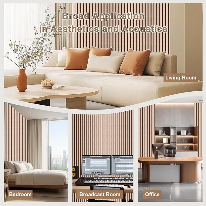 AKK-PANE 4 PCS Self-Adhesive Acoustic Wood Slat Wall Panels, 47.2" x 23.6" 31.0ft² for Interior Wall Decor, 3D Wall Panels Peel and Stick, Wall Wood Panels for Office Bedroom Living Room (Classic Oak)