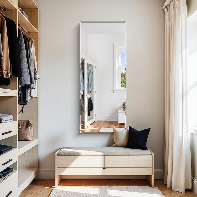 KOCUUY Beveled Mirror, 20x48 Inch Frameless Bathroom Mirror for Over Sink, Upgraded Shatterproof Beveled Unframed Design Mirror for Bathroom, Bedroom, Hang Horizontal/Vertical