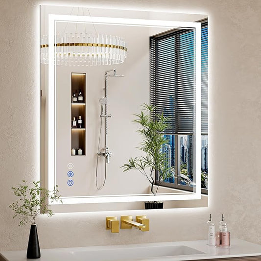 32"x36" LED Bathroom Mirror with Lights, Anti-Fog, Backlit + Front Lit, Dimmable, Led Vanity Mirror for Wall, Lighted Bathroom Mirror, 3 Colors, Shatter-Proof Tempered Glass