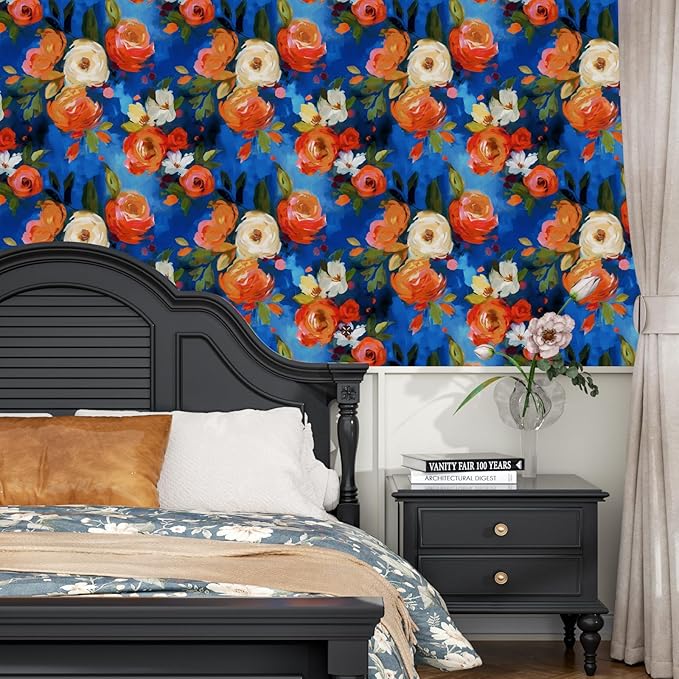 Blue Watercolor Wallpaper Peel and Stick Bright Colorful Contact Paper Renter Friendly Wall Paper for Accent Wall Closet Shelf Liner Backslpash Removable Modern 17.5 x 118In