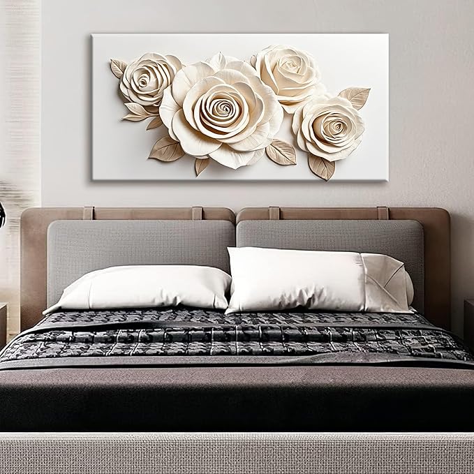 Canvas Art Wall Decor Print Paintings White Flower Wall Art Prints Pictures Decor Ready To Hang Pictures For Bedroom Bathroom And Office Kitchen Home Wall Decor Artwork 20"×40"
