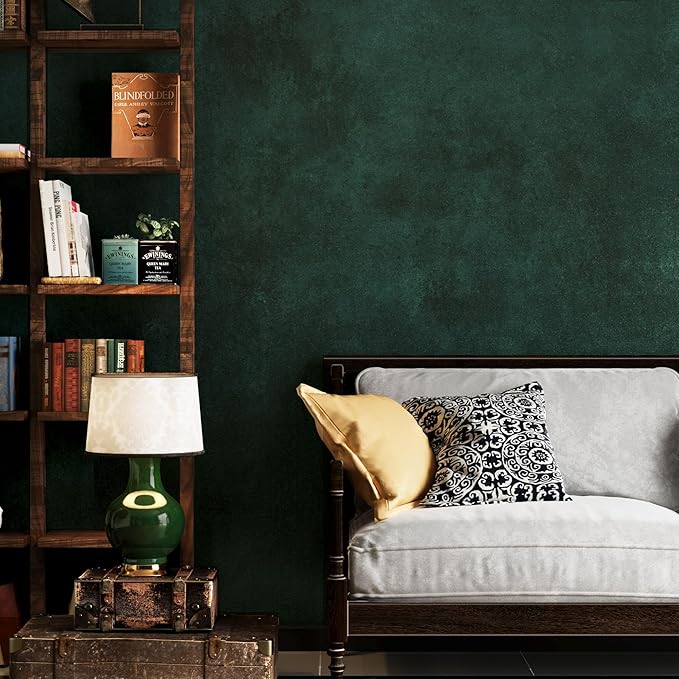 32"x591" Big Wide Dark Green Peel and Stick Wallpaper Matte Extra Thick Art Deco Contact Paper Waterproof Self-Adhesive Removable Pure Green Vinyl Wallpaper 3D Textured for Cabinet Studio Farmhouse