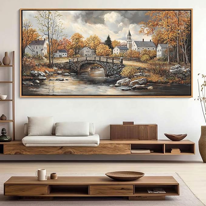 Canvas Wall Art for Living Room - Bridge Paintings Wall Decor Rustic Farmhouse Scenery Wall Pictures for Bedroom French Country Decor Country Style Bedroom Accent Landscape Artwork for Walls 29×58IN