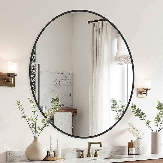 Black Bathroom Mirrors for Wall,30'' Round Circle Mirror for Entryway Bedroom Vanity Frame Mirror(30'',Black)