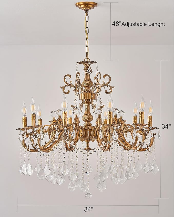 10 Light Classic Traditional Candle-Style Crystal Chandeliers for Dining Room Living Room Bedroom entryway Antique Gold Finish