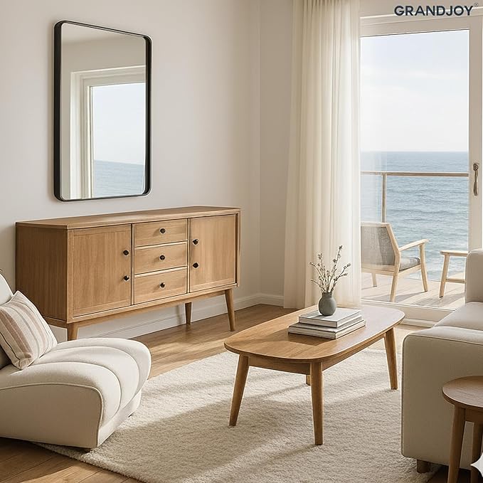 24x36 Inch Bathroom Mirrors Set of 2 for Wall, Black Vanity Mirror for Over Sink, Modern Farmhouse, Rounded Corner, Shatterproof Glass