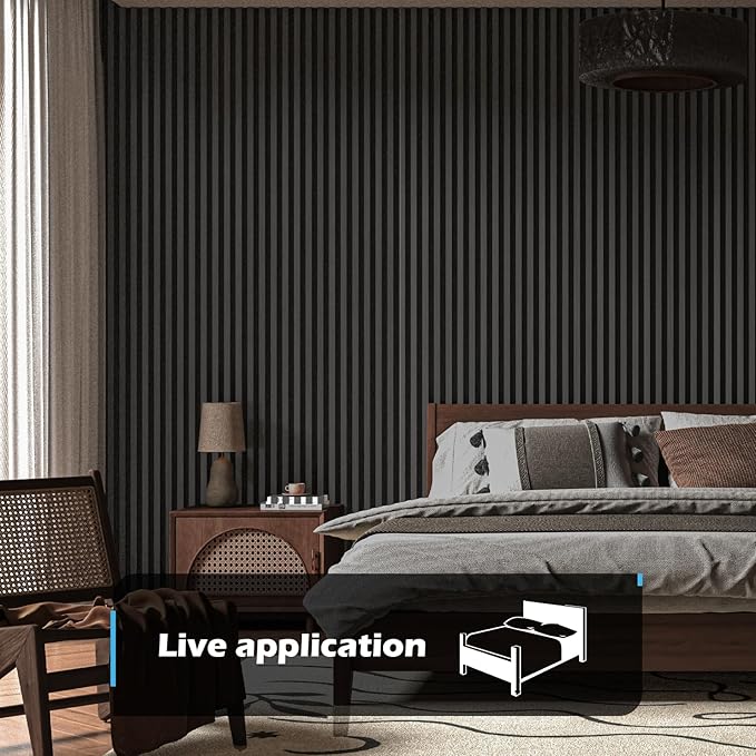 Art3d 2-Pack 48" x 24" Acoustic Wood Panels for Wall, Soundproof Wood Slat Panel for Wall and Ceiling, 3D Fluted Sound Absorbing Paneling for Interior Wall Decor, Living Room, Bedroom - Blackwood