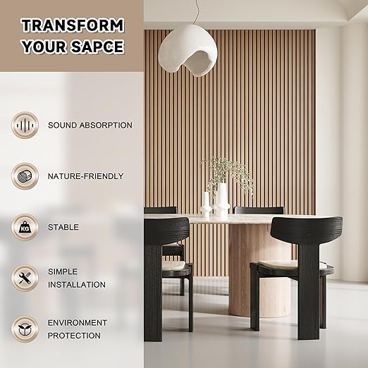 4 Pack Wood Slat Wall Wood Paneling,95 x 8 in Soundpoof Wooden Engineered Wooden Slat Wall Panels,Stylish Acoustic Wall Panels for Interior Walls Decor with Felt Backing,Light Brown