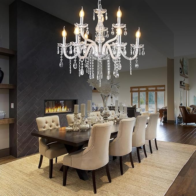MALOSA Clear Crystal Chandeliers,9 Lights Glass Large Chandelier for Bedroom,Dining Room,Living Room,Double Layer 26.4"