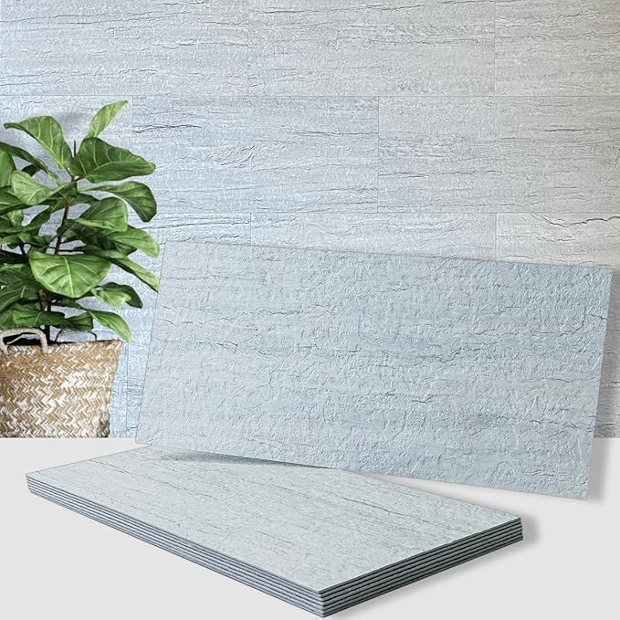 AULIGET 20-Piece Light Shale Peel and Stick Backsplash Wall Tiles, 6" x 12" PVC Faux Stone Stick on Tile for Backsplash Kitchen, Bathroom, Laundry Room, Camper, Fireplace