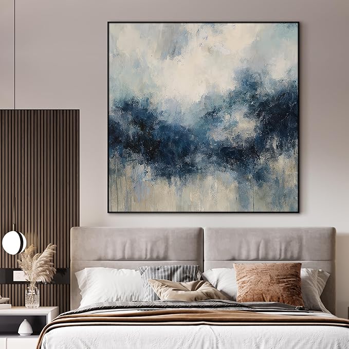 72"x72" XL Framed Wall Art - Blue Abstract Landscape Modern (Frame Assembly Required)