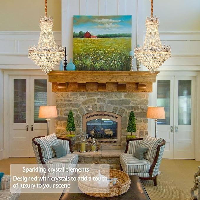 KoKo&Yukina Gold 23.6" French Empire Crystal Chandelier 14 Lights K9 Crystal Chandeliers Modern Farmhouse Crystal Chandeliers Adjustable Hanging Chandelier for Living Room Dining Room Bedroom