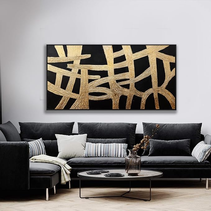 Canvas Wall Art Wall Decor Bedroom Pictures Artwork Abstract Wall Art Black And Gold Lines Texture Artwork Large Size Modern Painting Wall Decoration Pictures For Living Room Home Kitchen Office 29x58 Inch