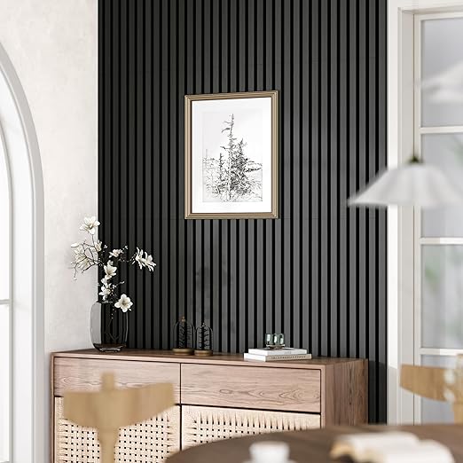 Casaphoria Acoustic Wall Panels, 4 PCS 23.6"x23.6", 3D Soundproof Wall Panels, Wood Slat Wall Panels for Home Office & Accent Walls, Black