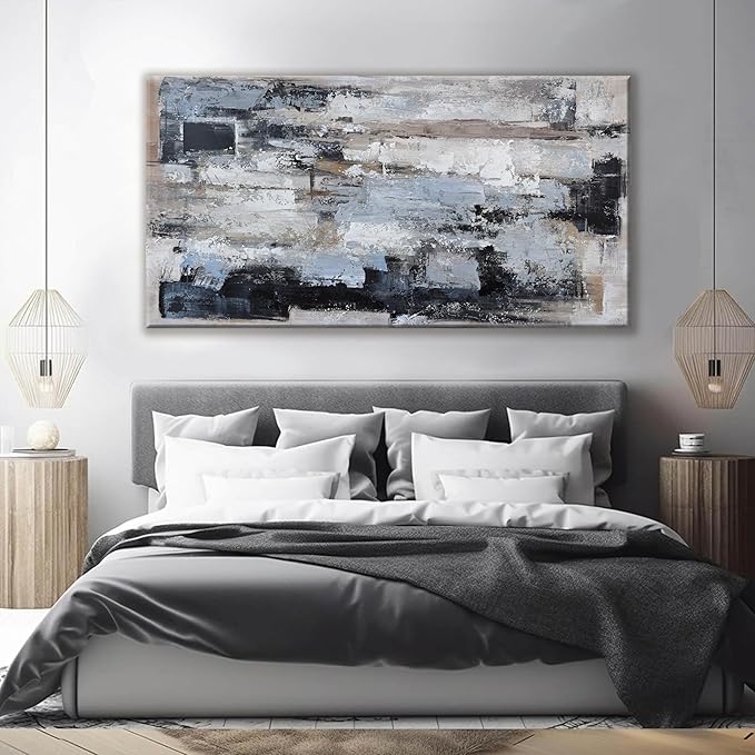 KUPTEU Canvas Wall Art Decor Large Canvas Wall Art For Living Room Abstract Art Blue Black Wall Art Prints Large Art Work for Wall Decor Highland Cow Pictures for Bedroom Office Decor 29"x58"