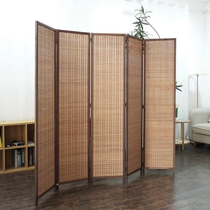 5 Panel Room Divider and Folding Screen Room Divider,Bamboo Room Divider Screen for Room Separation,67" H x 76.75" W