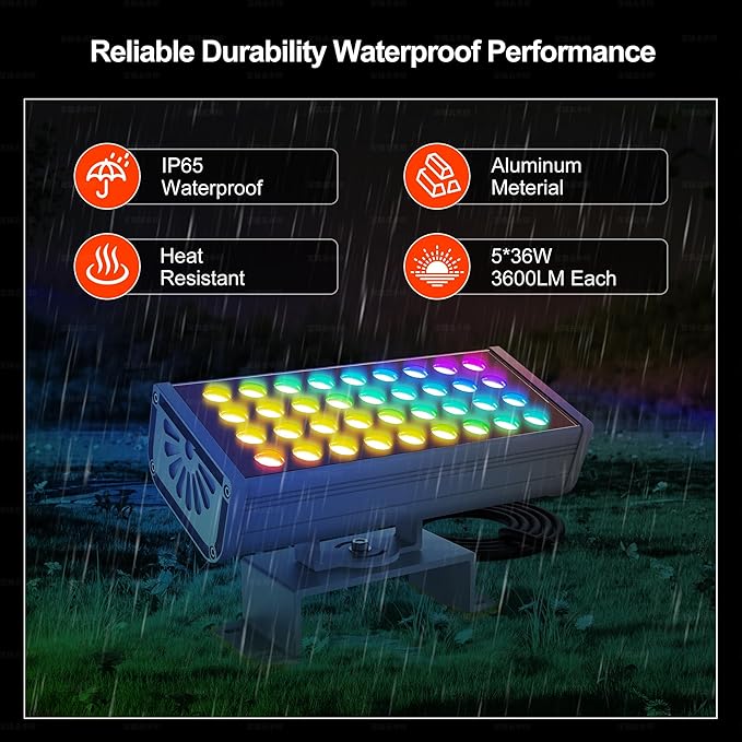 Smart Flood Light, Outdoor LED Light Bar, RGBCW Color Changing, 2700K-6500K Dimmable, IP65 Waterproof, App & Voice Control, Music Sync, Group Timer, Wall Washer Landscape Spotlight