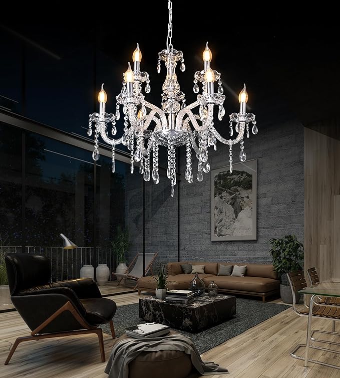 MALOSA Clear Crystal Chandeliers,9 Lights Glass Large Chandelier for Bedroom,Dining Room,Living Room,Double Layer 26.4"