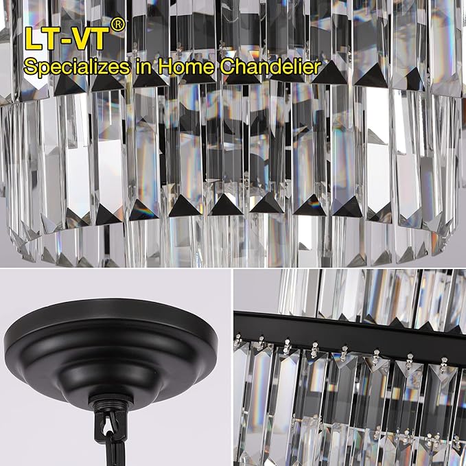 Black Modern Style Crystal Chandeliers & LightsRound Hanging Classic, Pendant Ceiling Chandelier Lighting Fixture 5-Tier for Dining Room Living Room(24 inch,Black)