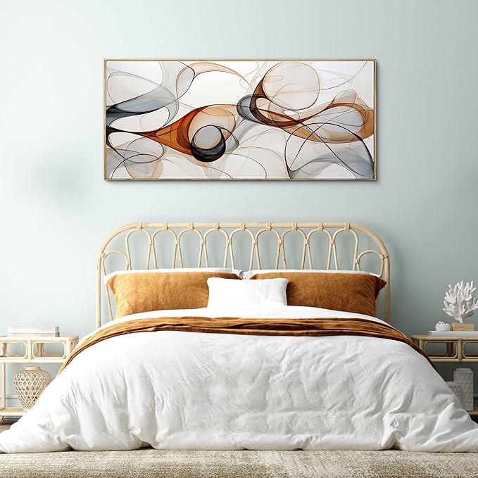 KLAKLA Modern Abstract Frame Wall for Living Room Gray and Brown Designs Colorful Curves and Translucent Medium Office Wall Decor Picture Artwork for walls - 70x31 Inches