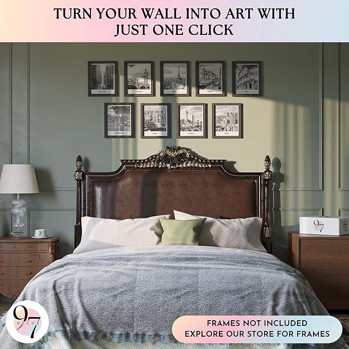 97 Decor Black White City Wall Art Print - Cityscape Pictures, Famous Architecture Landscape Artwork Wall Decor, European Buildings Poster, New York Skyline Photo (8x10 UNFRAMED)