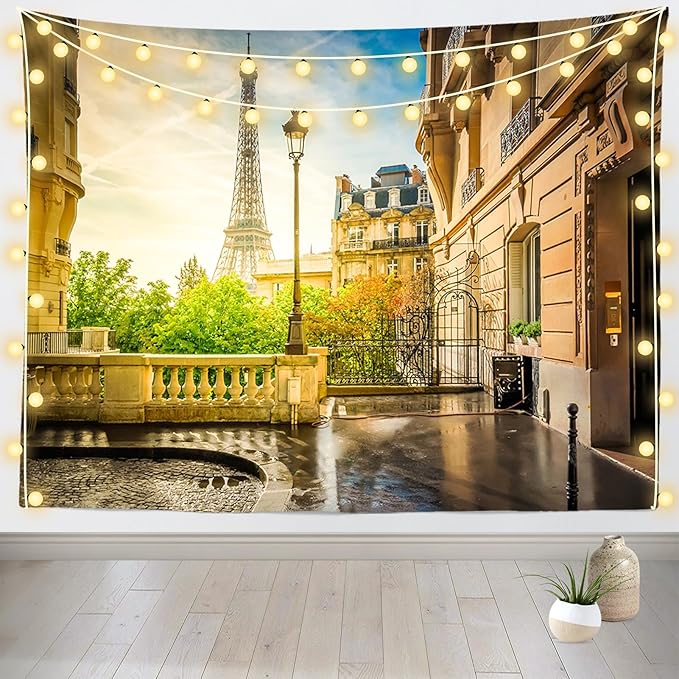 BELECO 12x10ft Fabric Paris Eiffel Tower Backdrop Summer Street View European Famous Building French City Landscape Background Paris Theme Party Decor Wedding Photography Wallpaper Photo Studio Prop