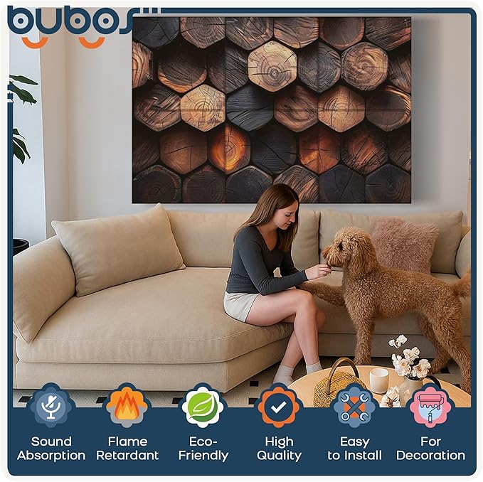 BUBOS 6 Pack Art Acoustic Panels Soundproof Wall Panel,70.8X47.2 Inches Large Sound Absorbing Panel,Self-Adhesive Decorative Acoustical Wall Panels, Acoustic Treatment for Home（Timber Code）