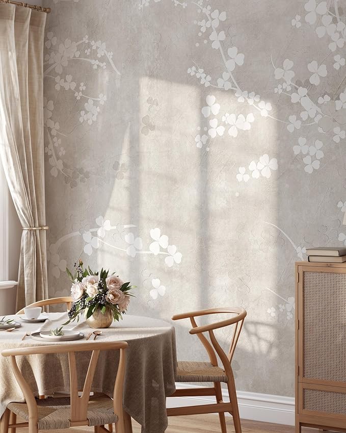 Blooming Sakura Mural | Removable Self Adhesive Pastel Leaves Wallpaper | Girl Nursery Room Peel and Stick Wall Decor (1 roll 24" W x 108" H)
