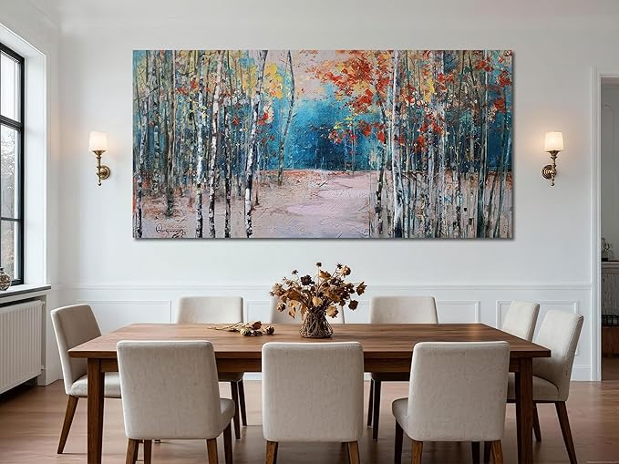 Ardemy Aspen Tree Wall Art Living Room Landscape Panoramic Textured Pictures Bedroom Wall Decor Forest Canvas Paintings Artwork Home Office Wall Decoration, Large 48"x24"