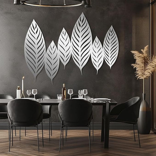 Chaser of Light Metal Leaf Wall Decor, Large Leaves Metal Wall Art, Minimalist Wall Art, Boho Wall Sculpture, Nature Decorations for Living Room, Bedroom (Silver, 24"x18"/60x47cm)