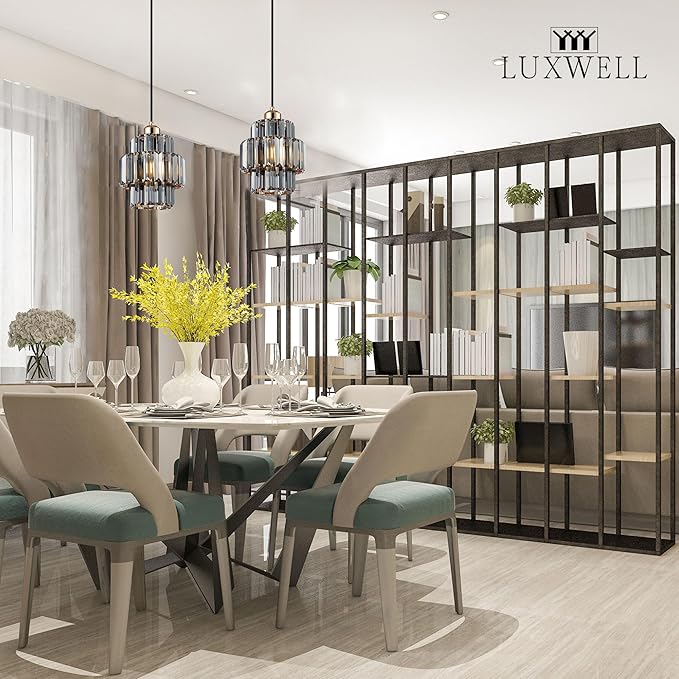 Modern Crystal Chandelier, 6"x7" Classic Crafted Pendant Light, Glass & Metal Hanging Light for Innovative Small Space Use in Dining Room, Kitchen Island, Bedroom, Living Room-Golden Mist