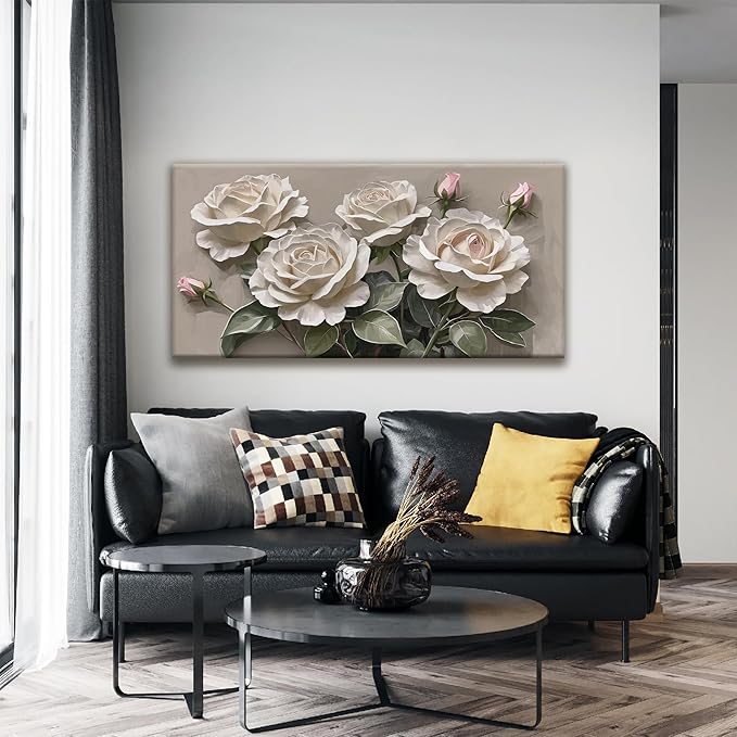 Canvas Art Wall Decor Pink White Floral Wall Art For Living Room Modern Canvas Wall Decor Prints Pictures For Wall White Flower Wall Art For Hotel Artwork 24x48 Inch