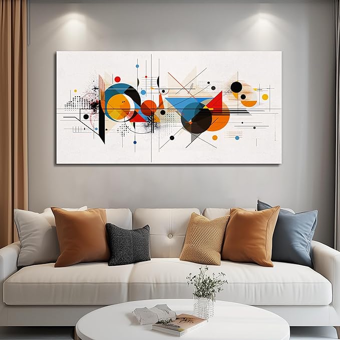 KELIYUAN Framed Wall Art For Living Room Canvas Wall Decor For Bedroom Room Modern Home Decorations Abstract Geometric Color Line Painting Wall Pictures Artwork Bathroom Ready to Hang Mural 20"x40"