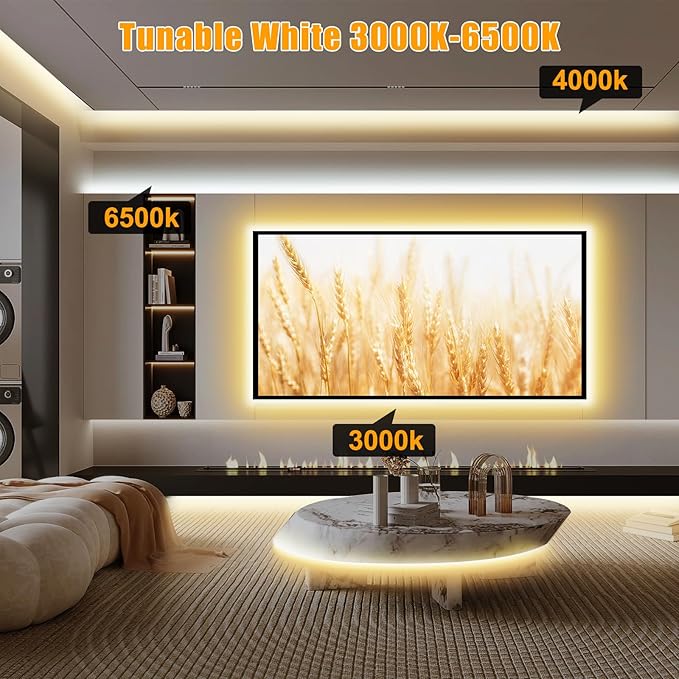 4.92ft Tunable White Smart COB Led Strip Light Kit, CCT 2700K-6500K Bright COB Led Tape Light Compatible with Alexa and Google, Dimmable Indoor COB Led Ribbon for Kitchen Cabinet, Room, TV
