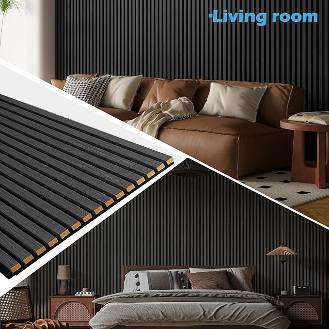 Art3d 2-Pack 94.5" x 24" Acoustic Wood Panels for Wall, 31 sq.ft Soundproof Wood Slat Panels, 3D Fluted Sound Absorbing Paneling for Interior Wall Decor, Living Room, Bedroom - Blackwood