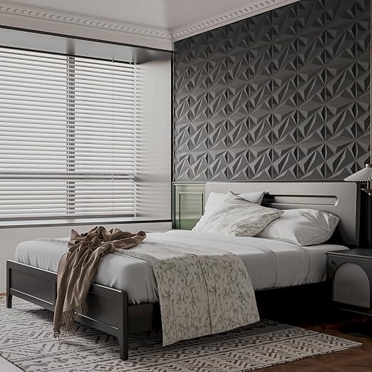 Art3dwallpanels 33 Pack 3D Wall Panel Diamond for Interior Wall Décor, PVC Flower Textured Wall Panels for Living Room Lobby Bedroom Hotel Office, Black, 12''x12'' Cover 32.Sq.Ft.