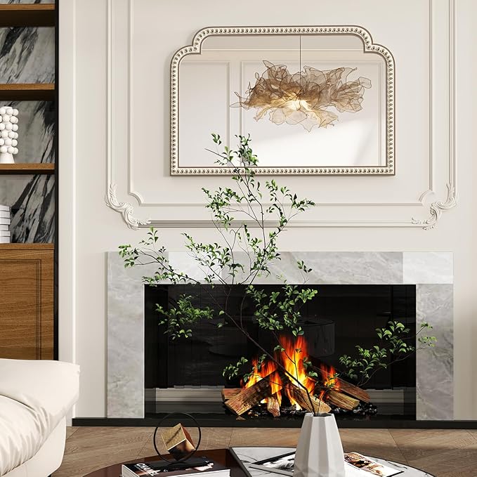 36''x24'' Farmhouse Wood Decorative Wall Mirrors with Beads, Boho Large Wide Arch Mirror for Living Room, Bedroom, Entryway, Fireplace