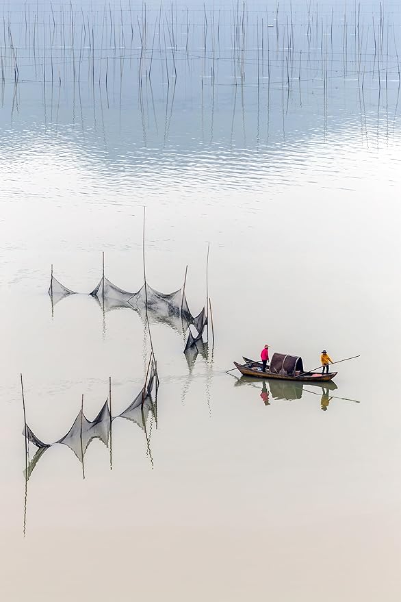 Oriental Beauty: Stunning Feng Shui Landscape Wall Art Vertical Prints for Home Decor in 3 Sizes (Tranquil Fishing: Reflections on a Serene Waterway, 12" x 18", Oriental Beauty)