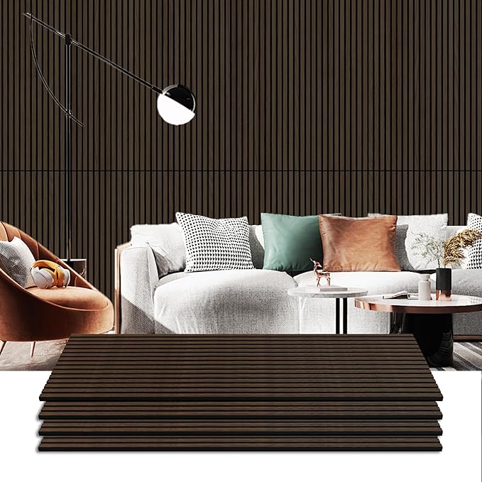 4 Pack Wood Panels for Wall, 47.2"×23.6" Wood Slat Acoustic Panels for Wall, Soundproof Panels, 3D Fluted Panels for Interior Decor (Dark Walnut)