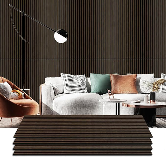 4 Pack Wood Panels for Wall, 47.2"×23.6" Wood Slat Acoustic Panels for Wall, Soundproof Panels, 3D Fluted Panels for Interior Decor (Dark Walnut)