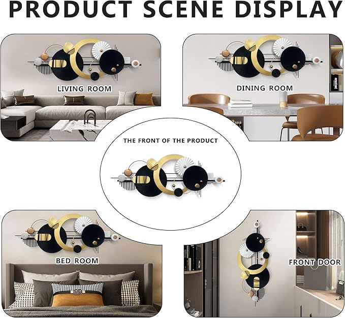 Large Modern Abstract Metal Wall Art, Black and Gold Geometric Circles Wall Decoration, Contemporary Home Decor,59 × 24 inches Wall Art for Living Room/Dinning Room/Bedroom/Entryway/Kitchen/Office