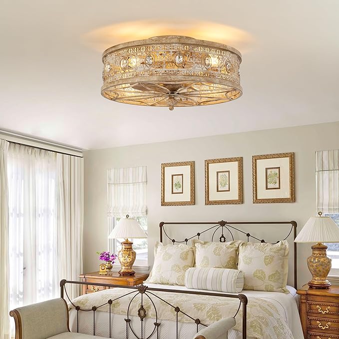 18" Rustic Cottage Distressed Wood-Look Fandelier with Remote, Small Farmhouse Enclosed Ceiling Fan Light, Low Profile Flush Mount for Entryway, Kids Room, Cozy Spaces